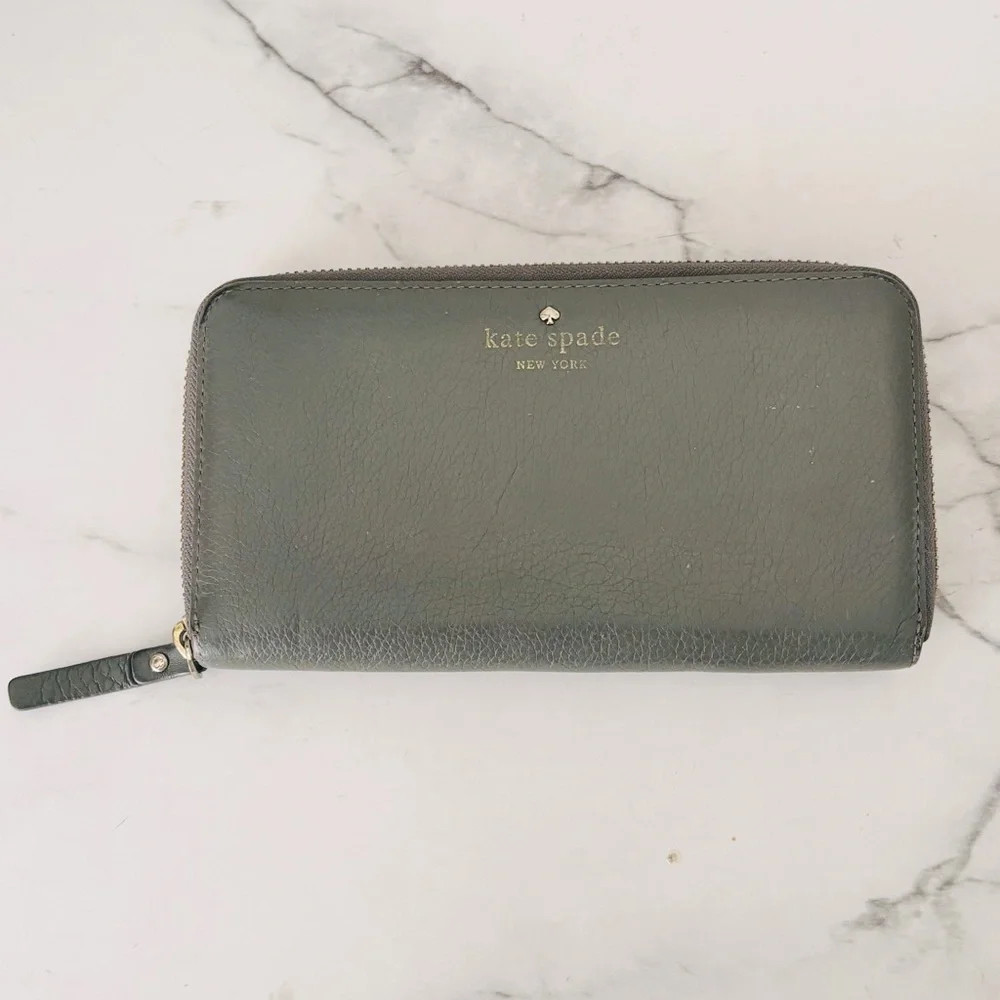 Kate Spade Women’s Dark Gray Pebbled Leather Zip Around‎ Wallet